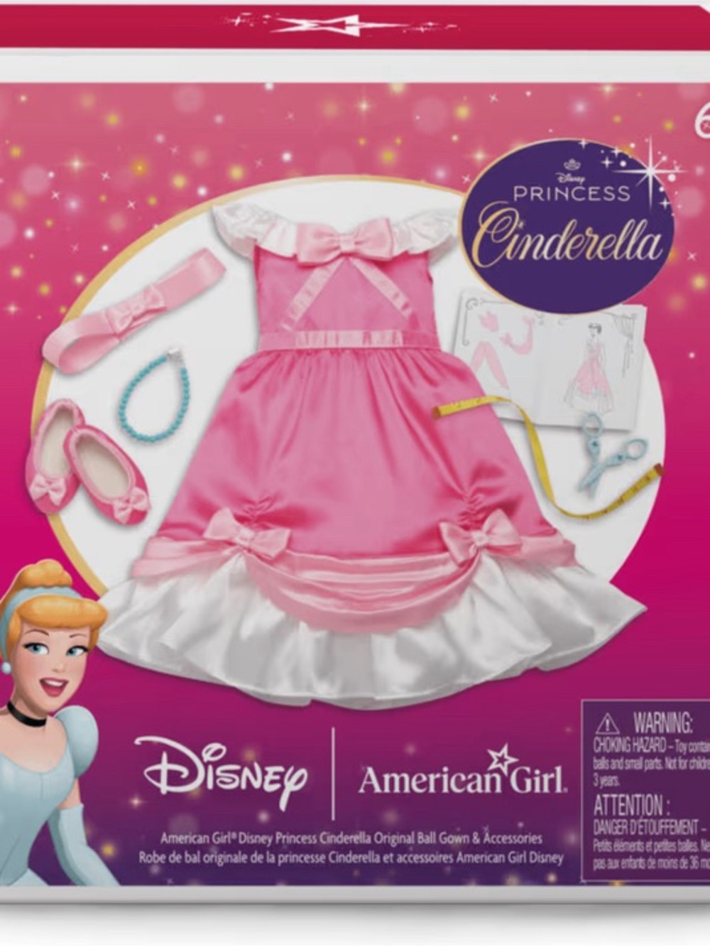 American Girl Disney Princess Cinderella Pink and White Ball Gown Costume